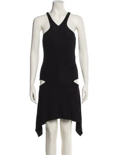 Pre-owned Courrèges V-neck Mini Dress W/ Tags In Black