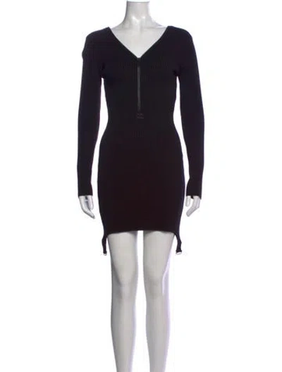 Pre-owned Courrèges V-neck Mini Dress W/ Tags In Black