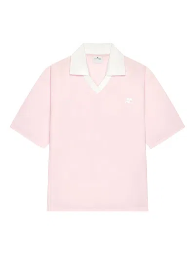 Courrèges Courregès V-neck Oversized Sports Polo In Pink