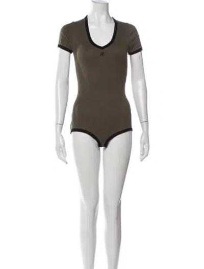 Pre-owned Courrèges V-neck Short Sleeve Bodysuit In Green