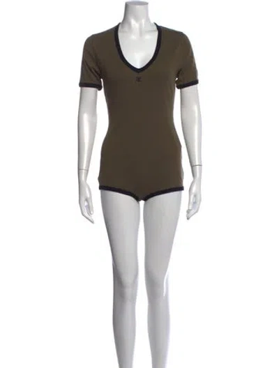 Pre-owned Courrèges V-neck Short Sleeve Bodysuit W/ Tags In Green