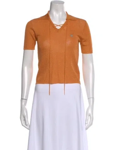 Pre-owned Courrèges V-neck Short Sleeve Polo In Orange