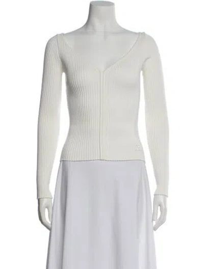 Pre-owned Courrèges V-neck Sweater In White