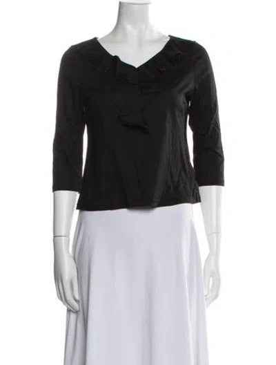 Pre-owned Courrèges V-neck Three-quarter Sleeve Crop Top In Black