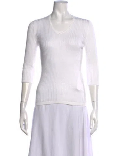 Pre-owned Courrèges V-neck Three-quarter Sleeve Top In White