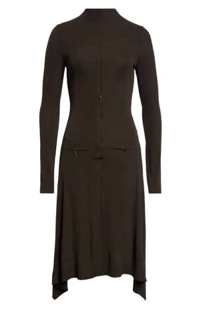 Courrèges Volcano Asymmetric Jersey Midi Dress In Mud Brown
