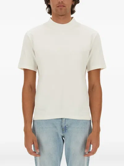 Courrèges Logo-embellished Cotton T-shirt With High Neckline In White