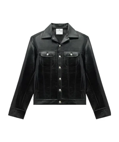 Courrèges Trucker Leather Jacket In Black