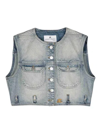 Courrèges Waistcoat With Frontal Pockets In Blue