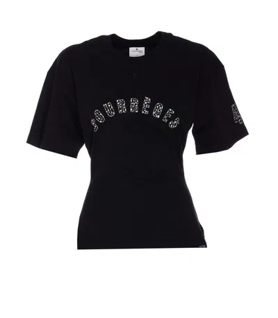 Courrèges Courreges Women Waisted Print Logo T-shirt In Black