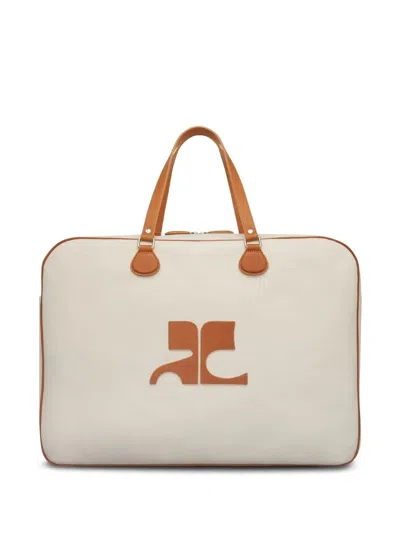 Courrèges Weekender Logo-patch Tote In Neutral