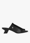 Courrèges Stretch Leather Peep Toe Mules Sculpted Heel In Black