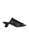 Courrèges Stretch Leather Peep Toe Mules Sculpted Heel In Black