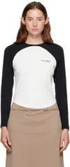 Courrèges Long-sleeved Contrast T-shirt With Rounded Hem And Logo Print In Multi