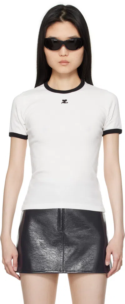 COURRÈGES WHITE & BLACK SIGNATURE CONTRAST T-SHIRT