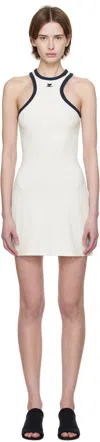 Courrèges White Cotton Mini Dress With Navy Blue Details And Halter Neck In 0083 Blanc Heri/navy