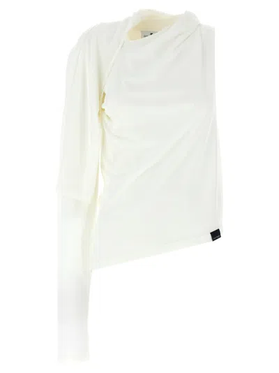 COURRÈGES WHITE ASYMMETRIES OFF THE SHOULDER T-SHIRT