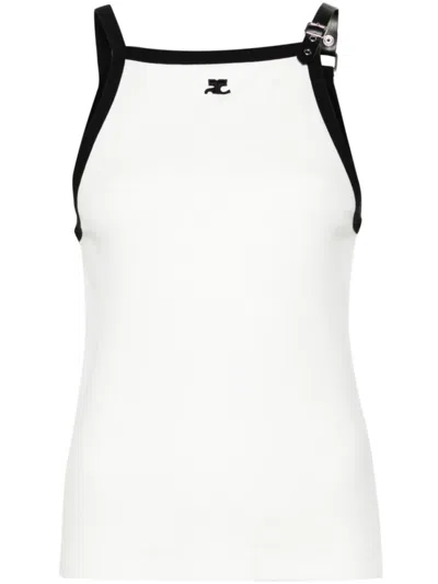 COURRÈGES WHITE BUCKLE CONTRAST TANK TOP