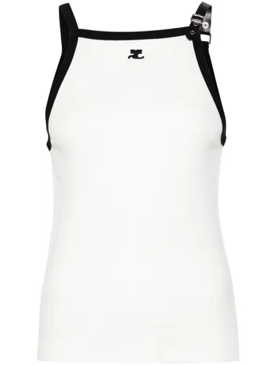 COURRÈGES WHITE BUCKLE-DETAILED TANK TOP