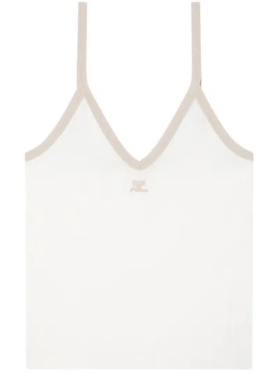 Courrèges Contrast-trim Cotton Tank Top In White