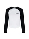 Courrèges Long-sleeved Contrast T-shirt With Rounded Hem And Logo Print In White