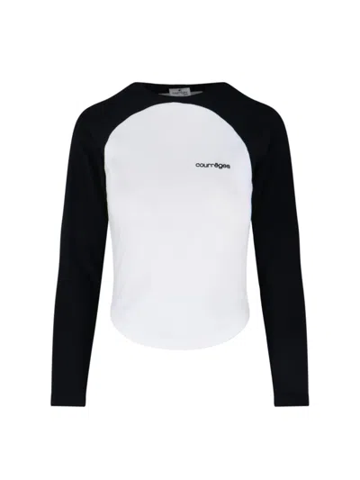COURRÈGES WHITE COTTON "CIRCLE CONTRAST" T-SHIRT