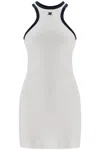 Courrèges White Cotton Mini Dress With Navy Blue Details And Halter Neck In Blanc Heritage/navy (white)