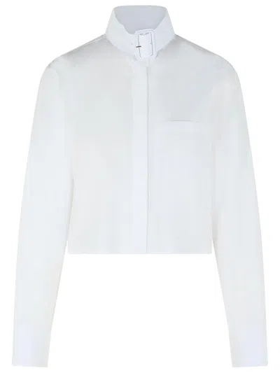 Courrèges Cotton Shirt High Collar Buckle Detail In White