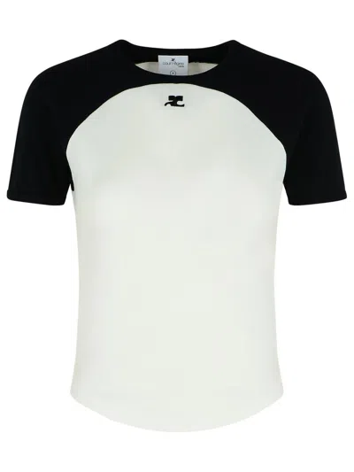 Courrèges White Cotton T-shirt In Black