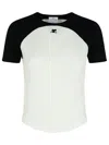 Courrèges Circle Contrast White And Black Cotton T-shirt In White