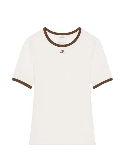 Courrèges Logo Trim Short Sleeve T-shirt In White