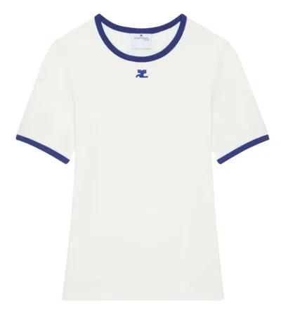Courrèges Contrast Trim T-shirt With Round Neckline In White