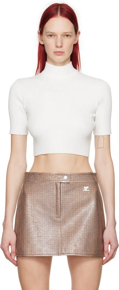 Courrèges White Cropped T-shirt In 0001 Heritage White