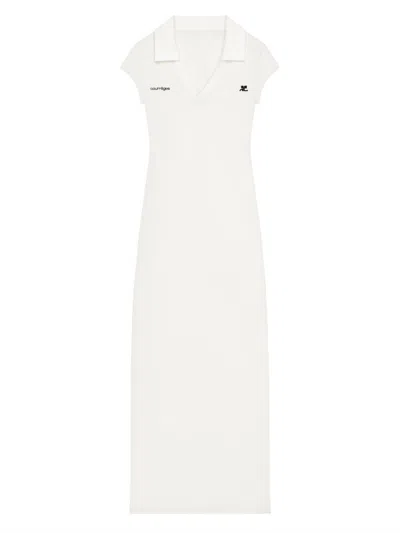 Courrèges White Logo Shirt Collar Maxi Dress In Multi