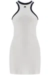 Courrèges White Cotton Mini Dress With Navy Blue Details And Halter Neck