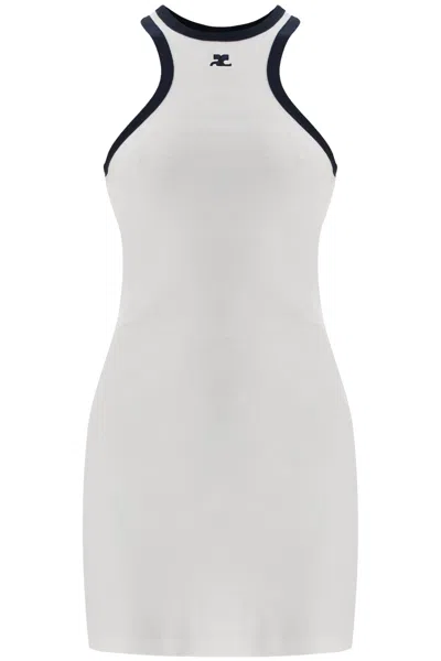 COURRÈGES COURREGÈS  WHITE MINI DRESS WITH NAVY BLUE TRIM