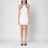 Courrèges White Cotton Mini Dress With Navy Blue Details And Halter Neck