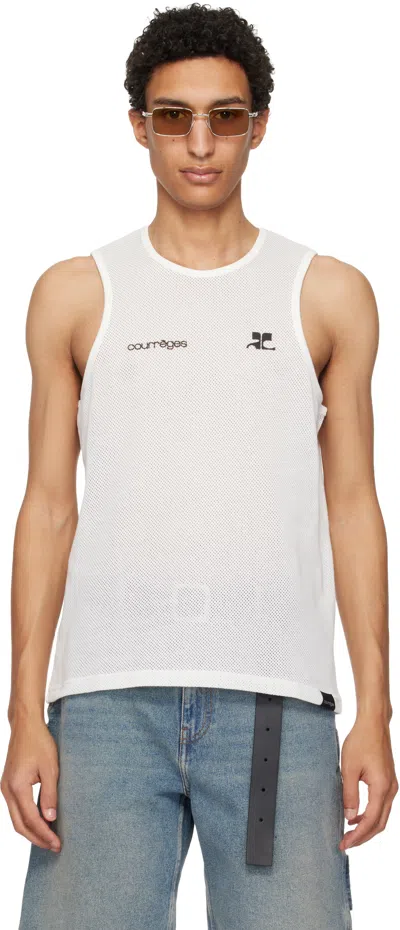 Courrèges Breathable Sleeveless Mesh Tank Top In White