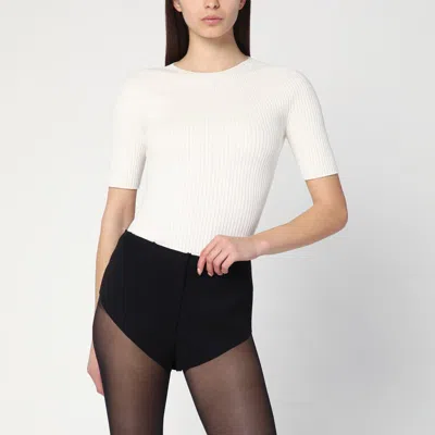 COURRÈGES WHITE RIBBED SWEATER IN COTTON AND WOOL