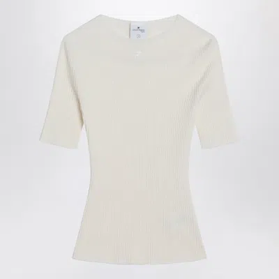 COURRÈGES COURRÈGES WHITE RIBBED SWEATER IN COTTON AND WOOL