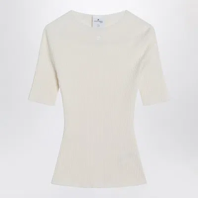 COURRÈGES WHITE RIBBED SWEATER IN COTTON AND WOOL