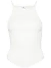 COURRÈGES WHITE RIBBED TANK TOP WITH SQUARE NECK AND SPAGHETTI STRAPS