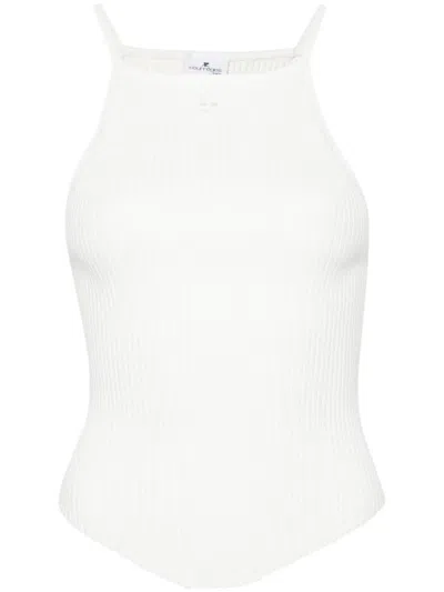 Courrèges White Ribbed Tank Top With Square Neck And Spaghetti Straps