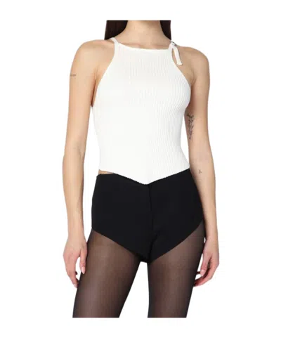 COURRÈGES WHITE RIBBED TOP WITH POINTED HEM