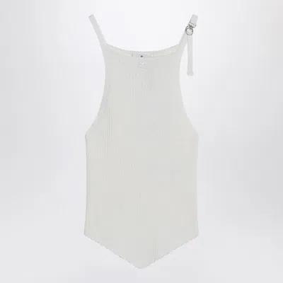 Courrèges Courregès  White Ribbed Top With Pointed Hem