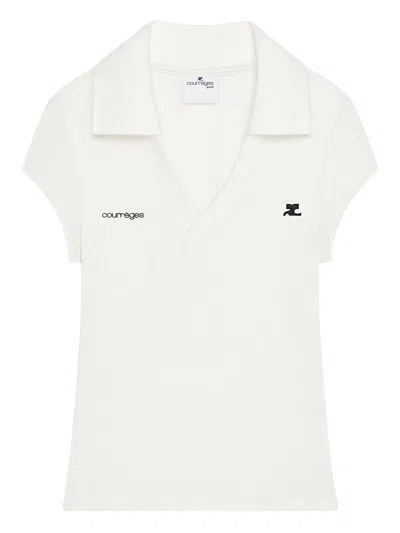 Courrèges Cropped Polo Shirt Collar Short Sleeves V Neck In Animal Print