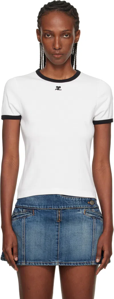 Courrèges Courreges Women Cotton T-shirt With Contrasting Profiles In White
