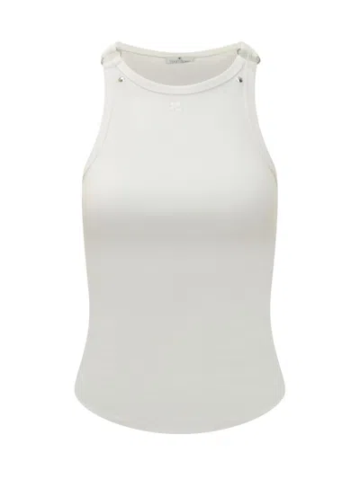 Courrèges White Solid Round Neck Tank Top