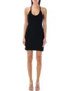 Courrèges White Stretch Cotton Fitted Mini Dress In Black