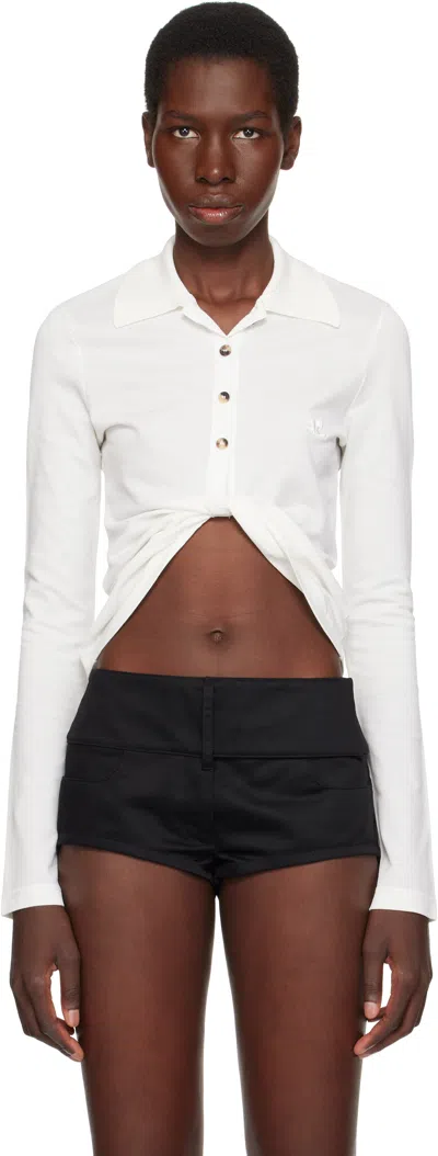 Courrèges White Twist Piqué Cropped Polo In 0001 Heritage White